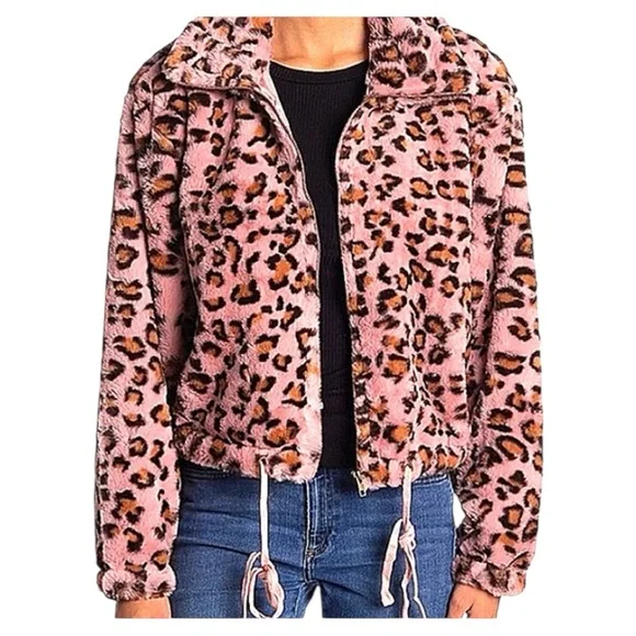 Pink Victoria's Secret Leopard Cheetah Fur Zip Teddy Bomber Jacket NWT - Picture 2 of 9